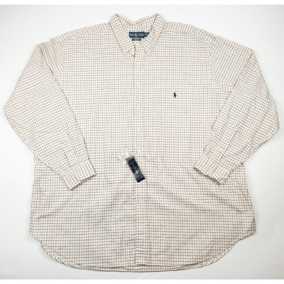 Polo Ralph Lauren 4XLT Tall Men's Shirt Button-Down White Graph Check Flannel - Picture 1 of 14